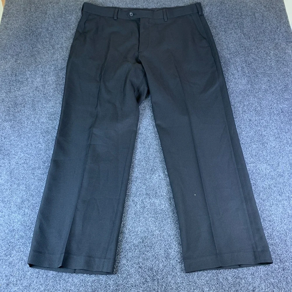 Izod Dress Pants Mens 38x25.5 Black Flat Front Slash Pockets Straight Leg Formal